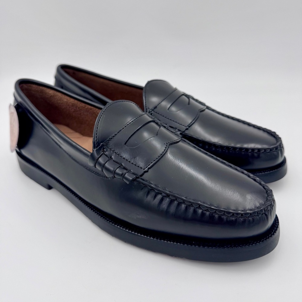 NWT Hamilton Men 12 Black Pig Leather Penny Loafers Handmade Moc Toe Dress Shoes